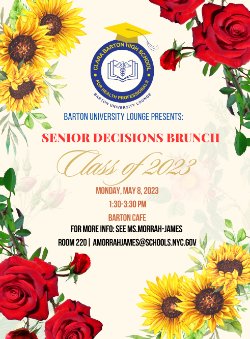 Senior Decescions Brunch - Class of 2023, with flowers in each of the four corners.